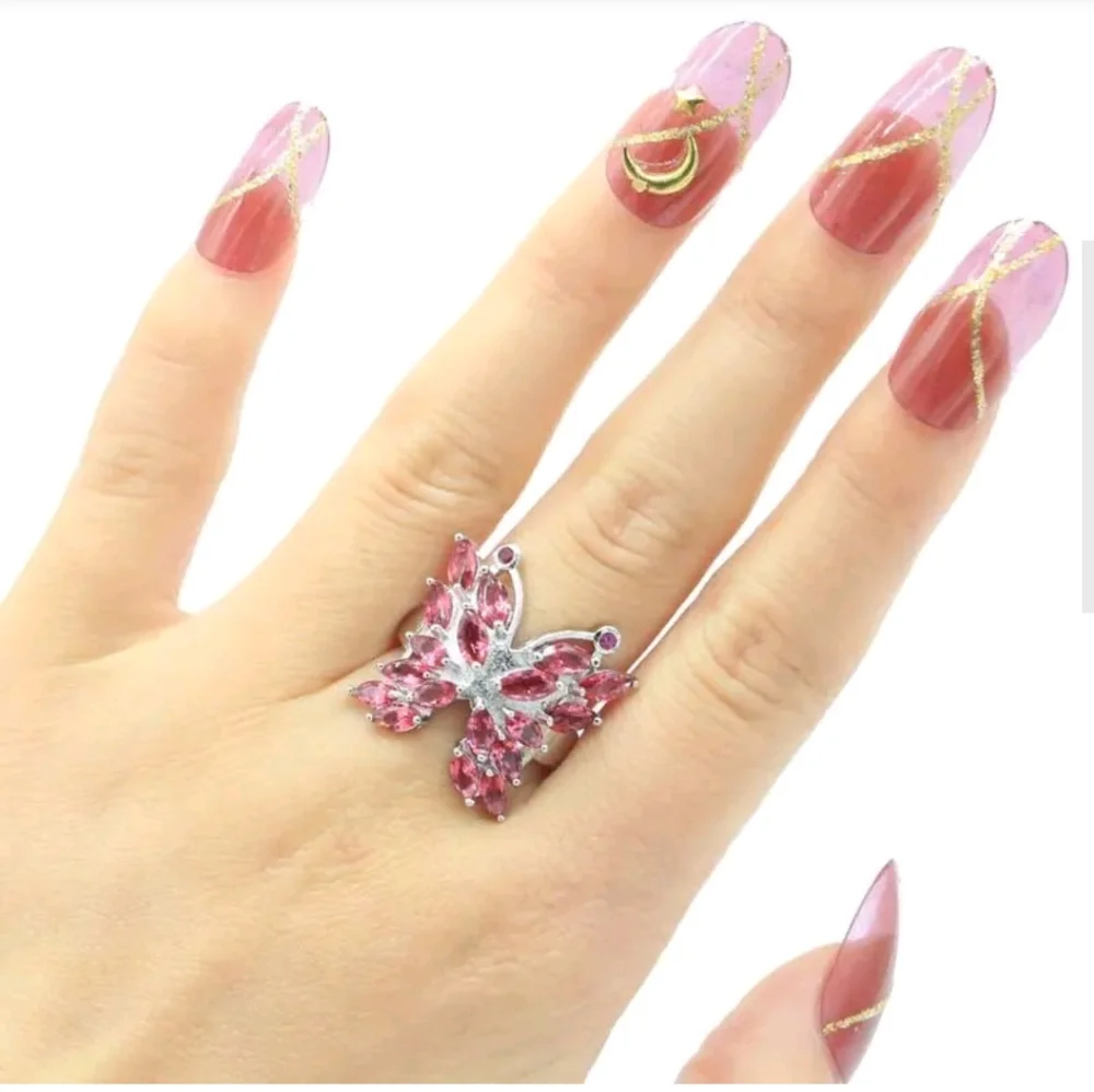 New  raspberry rhodolite garnet cz sterling silver ring - Picture 2 of 3